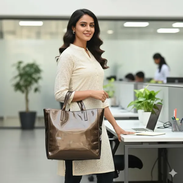 Golden_Brown_Pu_Leather_Laptop_Tote_Bag_For_Women