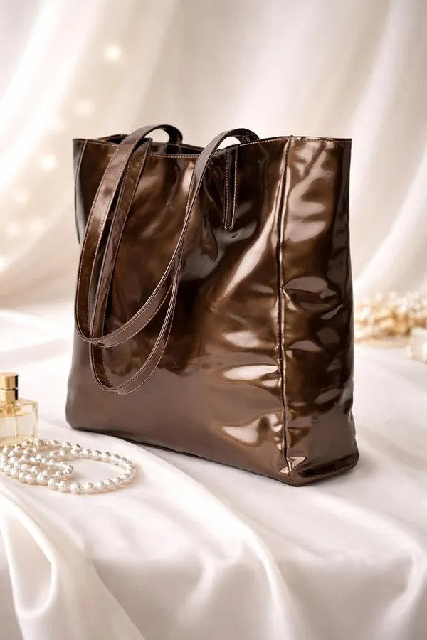 Golden_Brown_Pu_Leather_Laptop_Tote_Bag_For_Women
