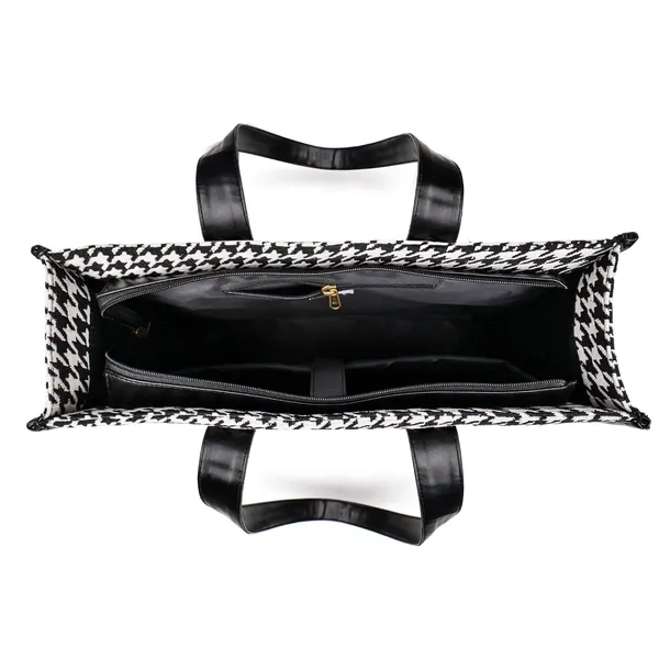 Black_And_White_Jacquard_Fabric_Tote_Handbag_For_Women