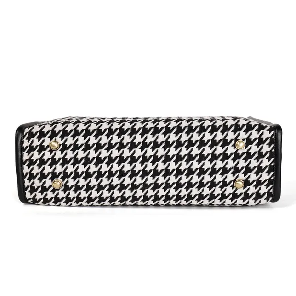Black_And_White_Jacquard_Fabric_Tote_Handbag_For_Women