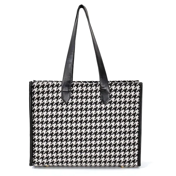 Black_And_White_Jacquard_Fabric_Tote_Handbag_For_Women