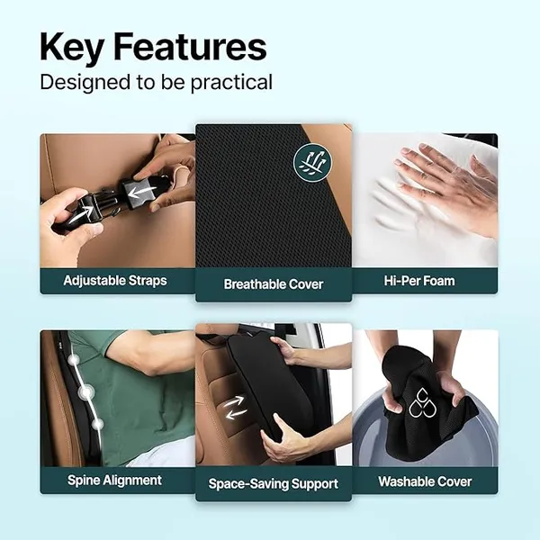 NEERA_Foam_Car_Backrest_Cushion_for_Lumbar_Support_&_Back_Pain_Relief_While_Driving_|_Orthopedic_Car_Seat_Cushion_for_Comfortable_Long_Rides_|_Complete_Spine_Alignment_|_Extra_Leg-Room_Design_|_Black