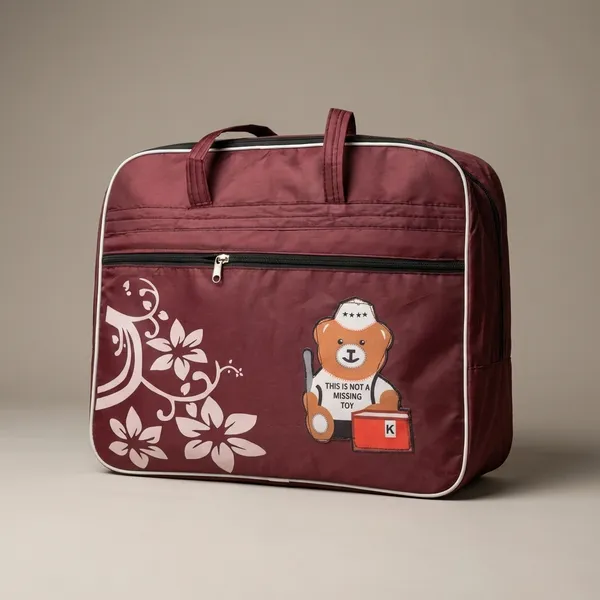 Brown_Floral_Print_Travel_Duffle_Bag_With_Bear_Design.Buy_1_Get_1_Free_Colour_May_Be_Varey