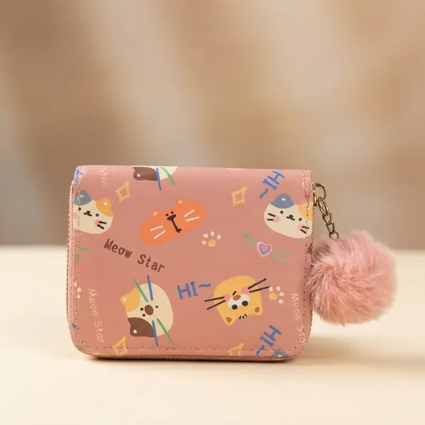 Cute_Cat-Themed_Pink_Coin_Purse_With_Pom-Pom_Keychain_Buy_1_Get_1_Free_Colour_May_Be_Varey