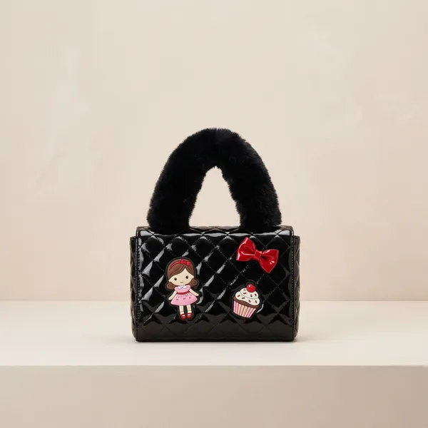 Black_Quilted_Handbag_With_Floral_Embellishments_And_Faux_Fur_Handle._Buy_1_Get_1_Free_Colour_May_Be_Varey