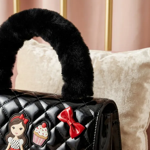 Black_Quilted_Handbag_With_Floral_Embellishments_And_Faux_Fur_Handle._Buy_1_Get_1_Free_Colour_May_Be_Varey