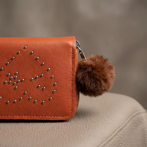 Studded_Leather_Wallet_With_Pom-Pom_-_Rust_Orange._Buy_1_Get_1_Free_Colour_May_Be_Varey