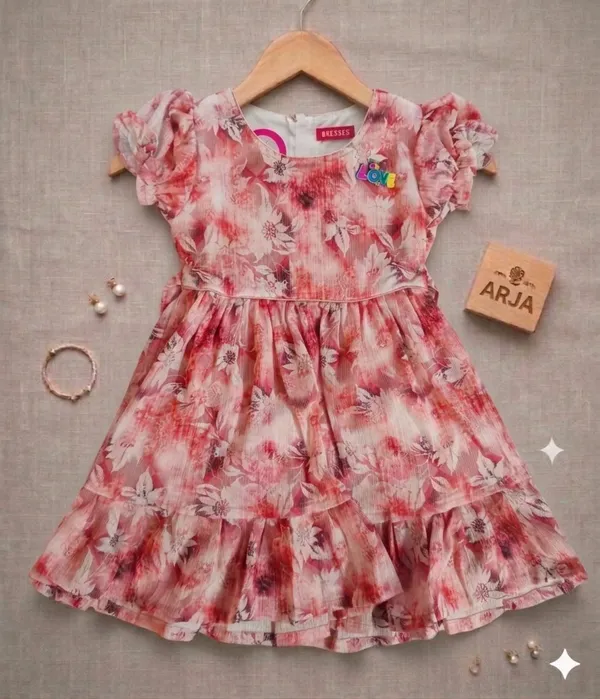 Pink_Floral_Print_Fit_Flare_Dress_For_Girls