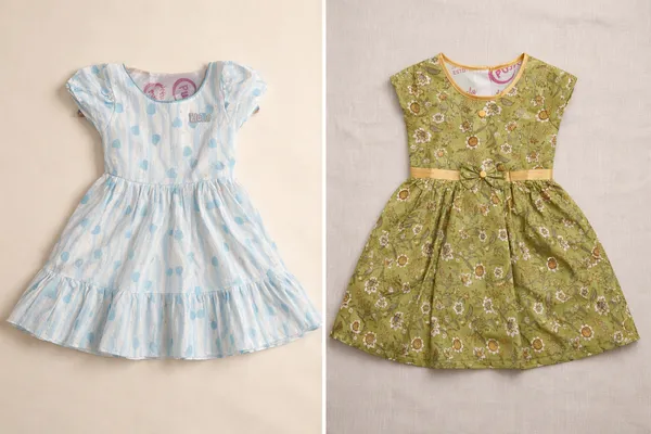 Olive_Green_Floral_Print_Bow_And_Blue_Polka_Dot_Cotton_Dress_For_Girls_Combo_Pack_Of_2