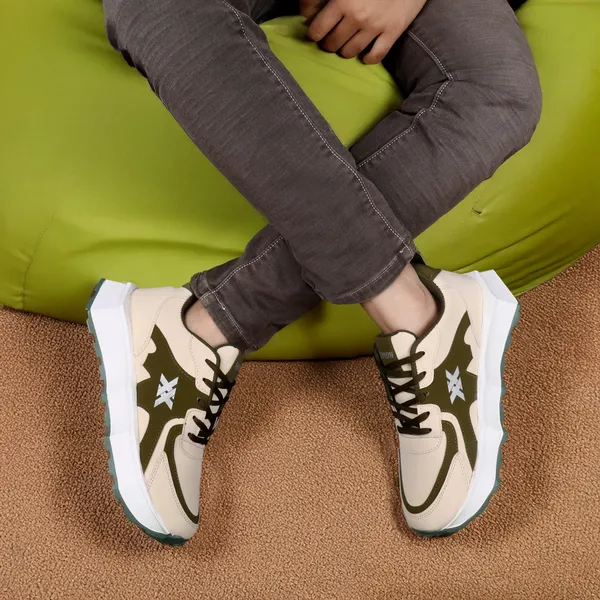 Beige_Olive_Green_Star_Logo_Platform_Sneakers_For_Men