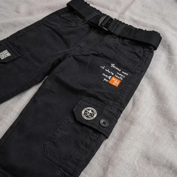 White_Cotton_Plain_Shirt_And_Black_Cargo_Pants_Set_For_Boys