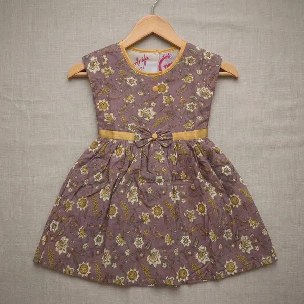 Purple_Floral_Print_Ribbon_Belt_Dress_For_Girls