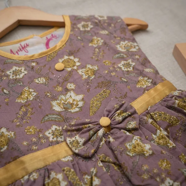 Purple_Floral_Print_Ribbon_Belt_Dress_For_Girls