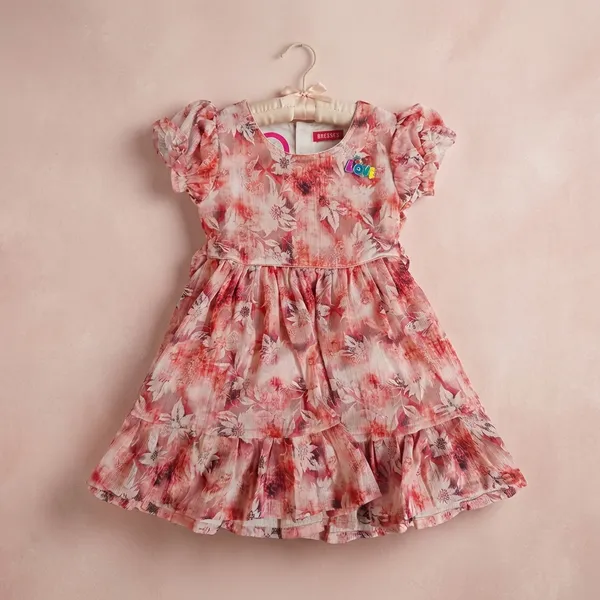 Pink_Floral_Print_Fit_Flare_Dress_For_Girls
