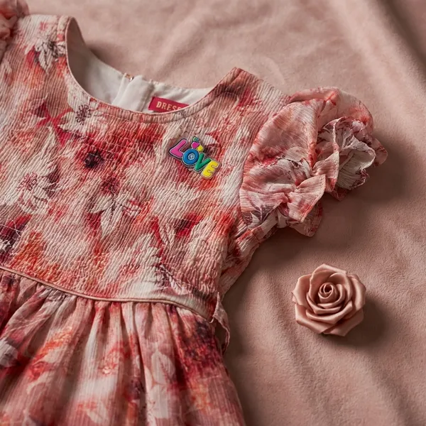 Pink_Floral_Print_Fit_Flare_Dress_For_Girls