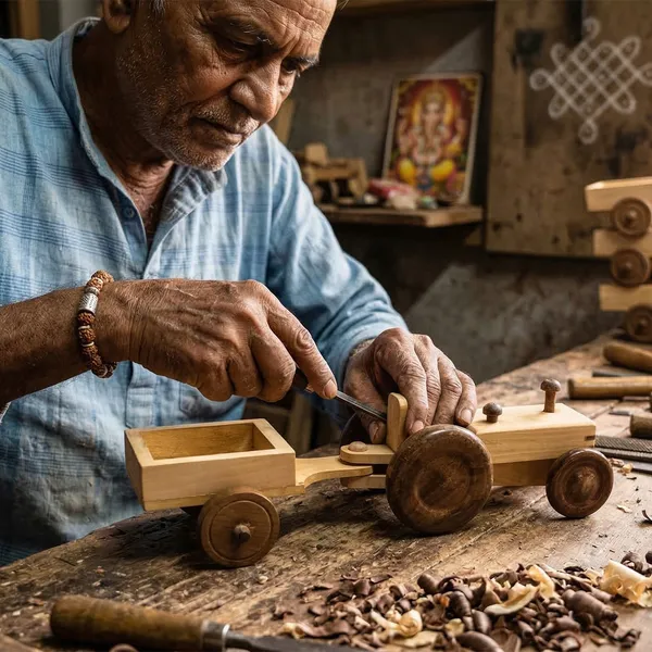 Handcrafted_Natural_Wooden_Tractor_and_Trailer_Set