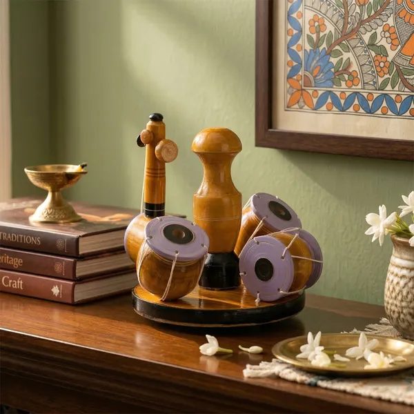 Multicolor_Handcrafted_Wooden_Musical_Instrument_Shaped_Spice_Rack_With_Purple_Containers