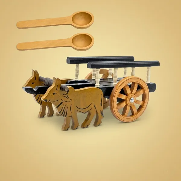 Multicolor_Handcrafted_Wooden_Traditional_Miniature_Bullock_Cart_Toy_and__Play_Kitchen_Toy_Spoons_Set__(Pack_of_3)