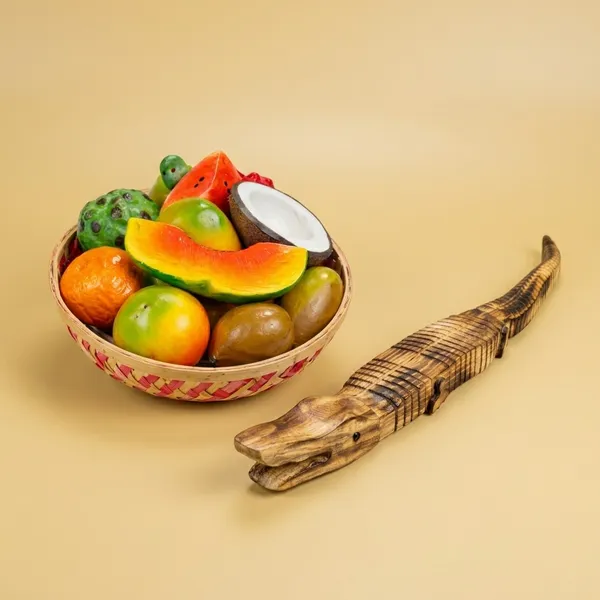 Multicolor__Handcrafted_Wooden_With_Articulated_Body_Crocodile_Figurine_Toy_and_Realistic_Tropical_Display_Artificial_Fruit_Basket_(Pack_of_2)