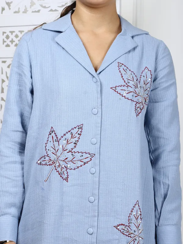 Blue_Hand_Embroidered_Cotton_Cord_Set_2_Piece_Traditional_Outfit_With_Leaf_Motifs_For_Women
