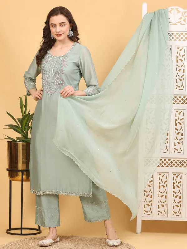 Green_3_Piece_Chanderi_Silk_Stitched_Suit_For_Women