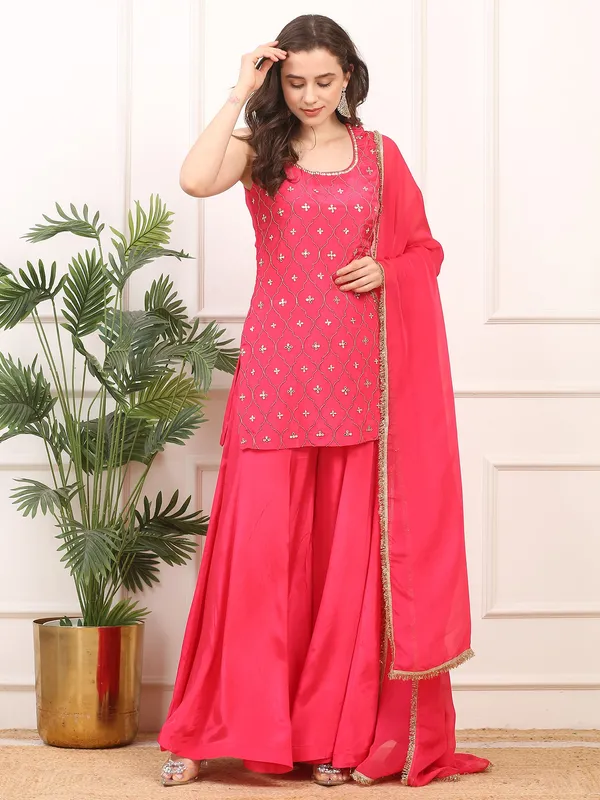 Red_3_Piece_Crepe_Silk_Stitched_Suit_For_Women