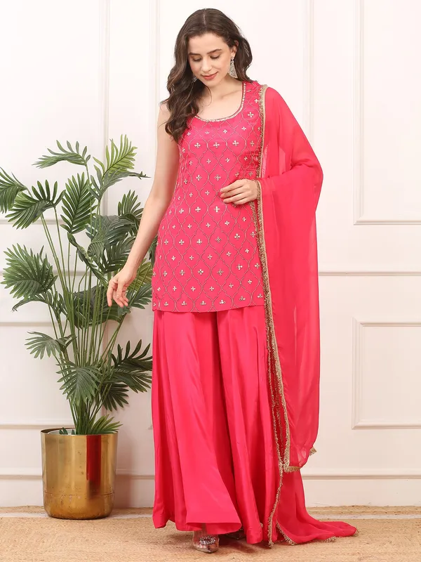 Red_3_Piece_Crepe_Silk_Stitched_Suit_For_Women