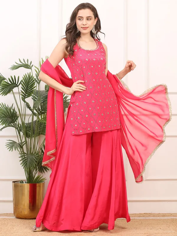 Red_3_Piece_Crepe_Silk_Stitched_Suit_For_Women