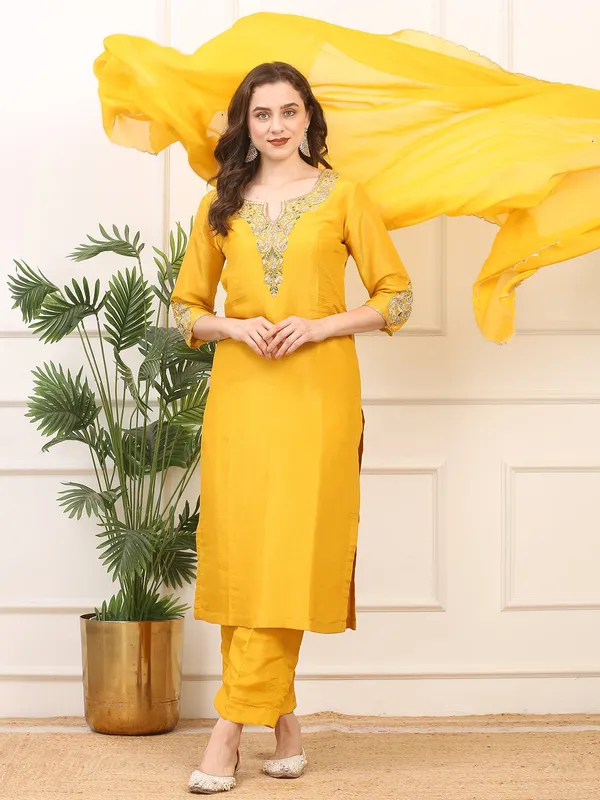 Yellow_Elegant_Festive_Ethnic_Ensemble_3_Piece_Shimmer_Silk_Stitched_Suit_For_Women