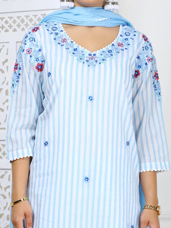 Blue_3_Piece_Sky_Cotton_Suit_Set_With_3D_Embroidery_Work_For_Women