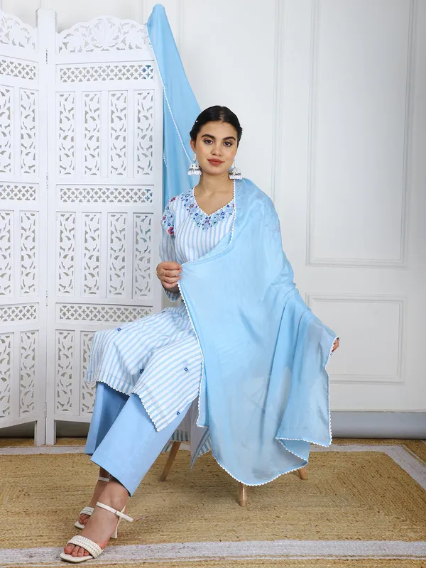 Blue_3_Piece_Sky_Cotton_Suit_Set_With_3D_Embroidery_Work_For_Women