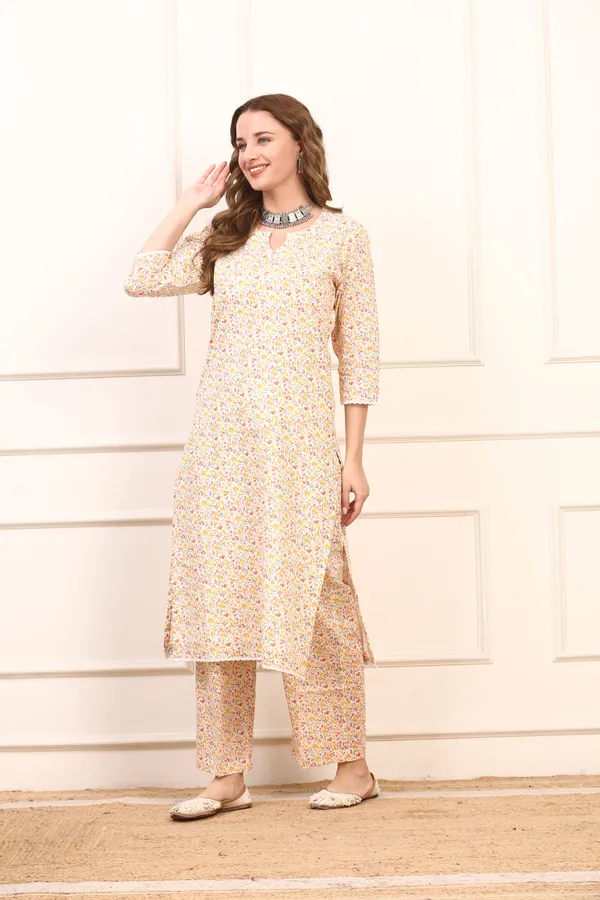 White_Floral_Cotton_Straight_Kurta_Set_Elegant_Casual_Suit_With_Solid_Dupatta_For_Women