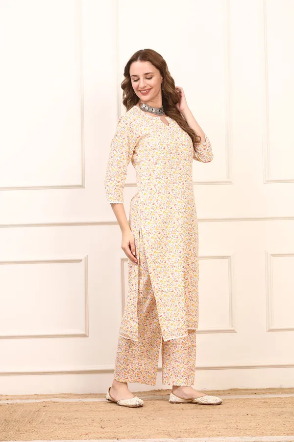 White_Floral_Cotton_Straight_Kurta_Set_Elegant_Casual_Suit_With_Solid_Dupatta_For_Women