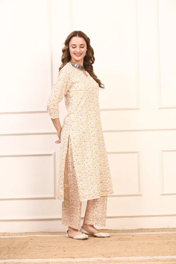 White_Floral_Cotton_Straight_Kurta_Set_Elegant_Casual_Suit_With_Solid_Dupatta_For_Women