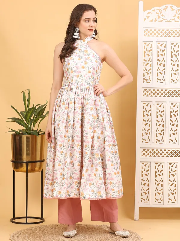 White_Floral_Satin_Silk_Halter_Neck_Anarkali_Kurta_Set_For_Women