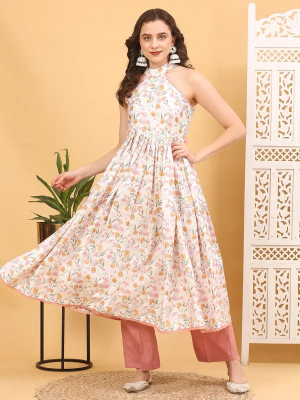 White_Floral_Satin_Silk_Halter_Neck_Anarkali_Kurta_Set_For_Women