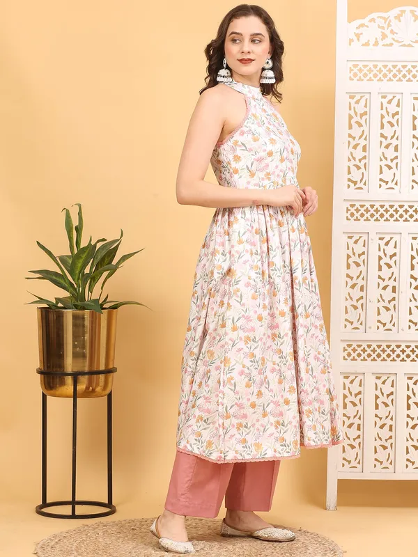White_Floral_Satin_Silk_Halter_Neck_Anarkali_Kurta_Set_For_Women