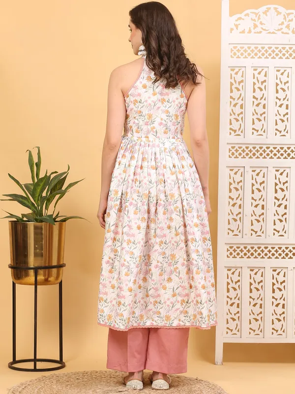 White_Floral_Satin_Silk_Halter_Neck_Anarkali_Kurta_Set_For_Women