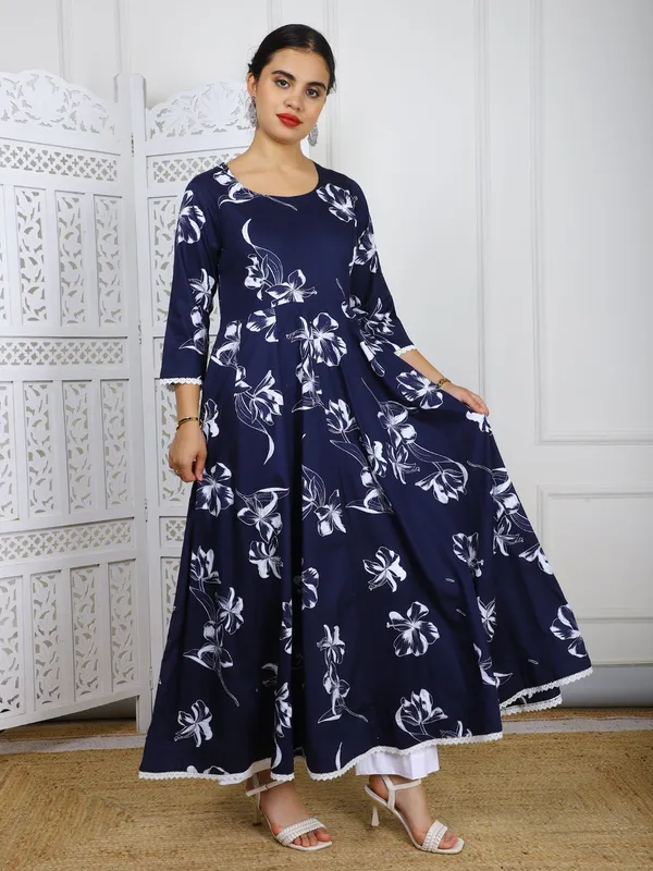 Blue_With_Floral_Print_Cotton_Maxi_Dress_For_Women