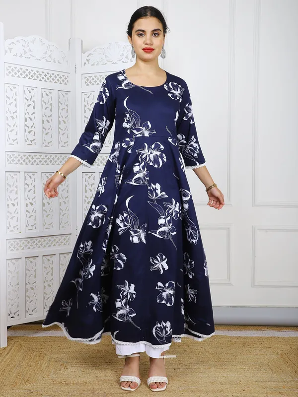 Blue_With_Floral_Print_Cotton_Maxi_Dress_For_Women
