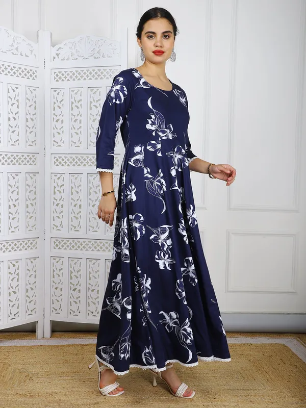 Blue_With_Floral_Print_Cotton_Maxi_Dress_For_Women