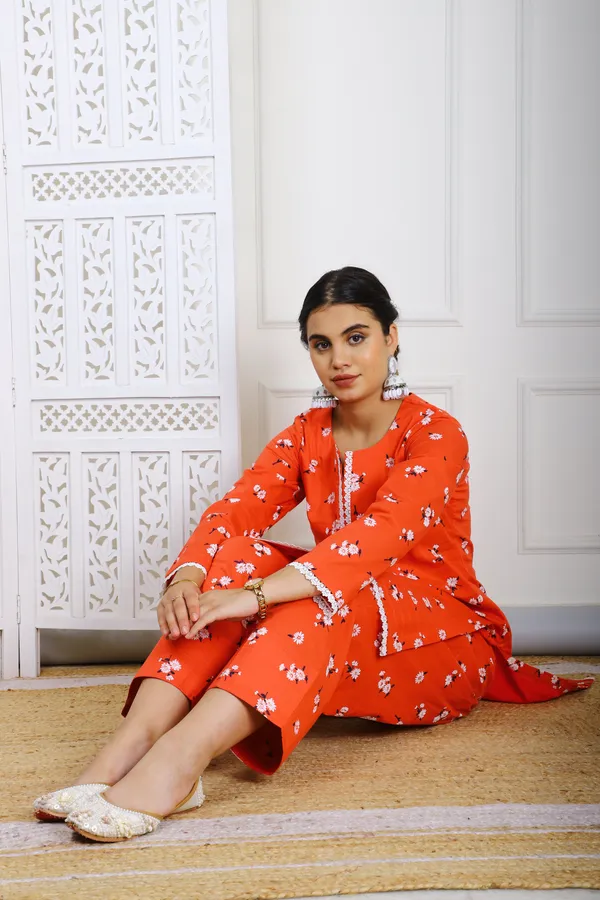 Orange_Floral_Cotton_Kurta_With_Farsi_Salwar_For_Women