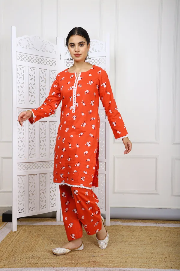Orange_Floral_Cotton_Kurta_With_Farsi_Salwar_For_Women