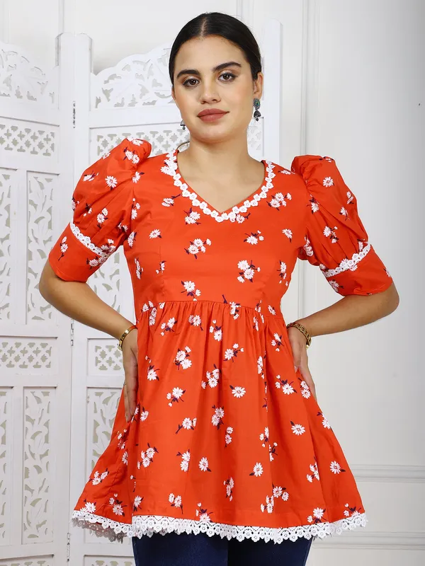 Orange_Floral_Cotton_Peplum_Top_For_Women
