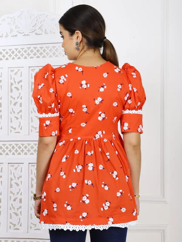Orange_Floral_Cotton_Peplum_Top_For_Women
