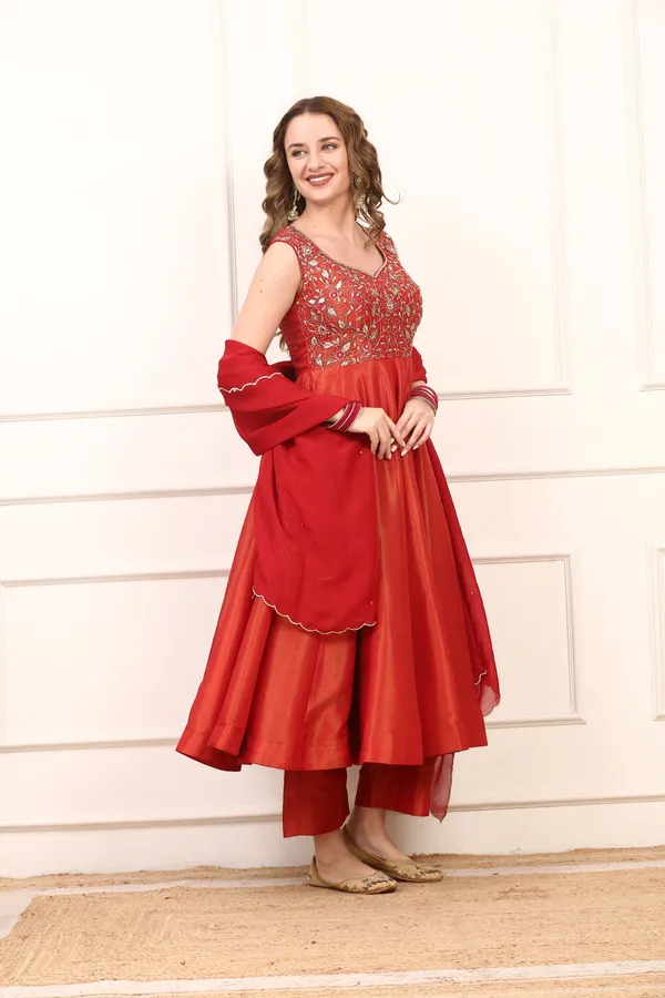 Orange_Rich_Shimmer_Silk_Anarkali_Dress_Gold_Embroidered_Festive_Wear_With_Dupatta_For_Women