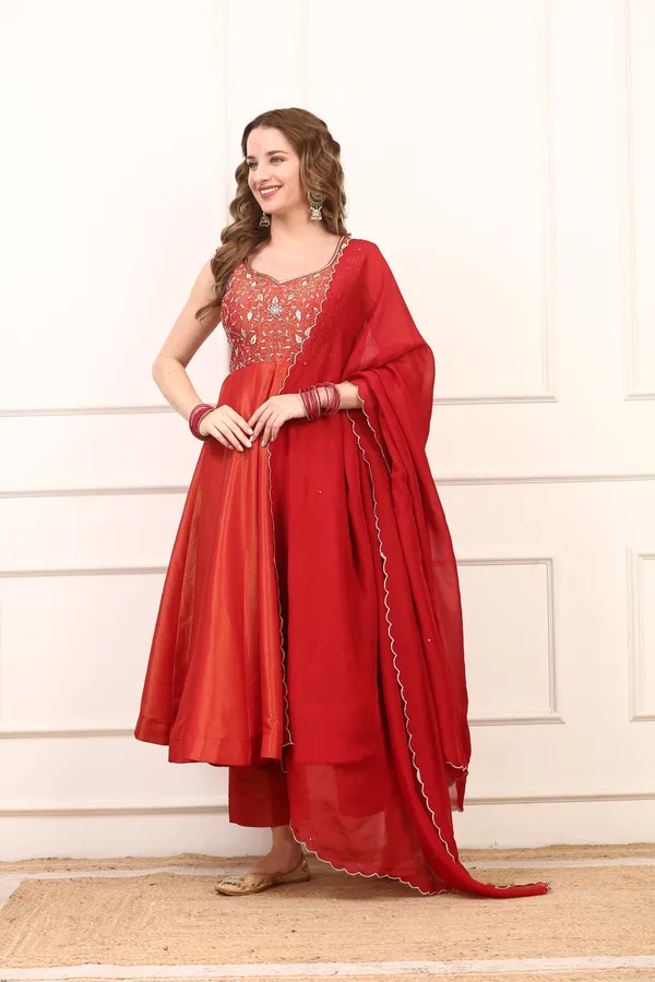Orange_Rich_Shimmer_Silk_Anarkali_Dress_Gold_Embroidered_Festive_Wear_With_Dupatta_For_Women