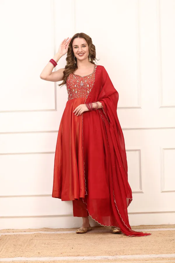Orange_Rich_Shimmer_Silk_Anarkali_Dress_Gold_Embroidered_Festive_Wear_With_Dupatta_For_Women