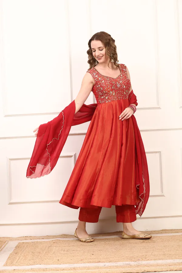 Orange_Rich_Shimmer_Silk_Anarkali_Dress_Gold_Embroidered_Festive_Wear_With_Dupatta_For_Women