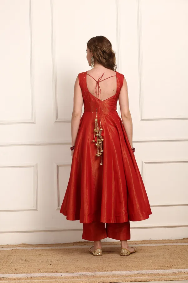 Orange_Rich_Shimmer_Silk_Anarkali_Dress_Gold_Embroidered_Festive_Wear_With_Dupatta_For_Women